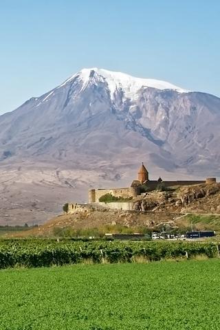 Snow Capped Mountain and Monastery, Armenia Snow Capped Mountain and Monastery, Armenia